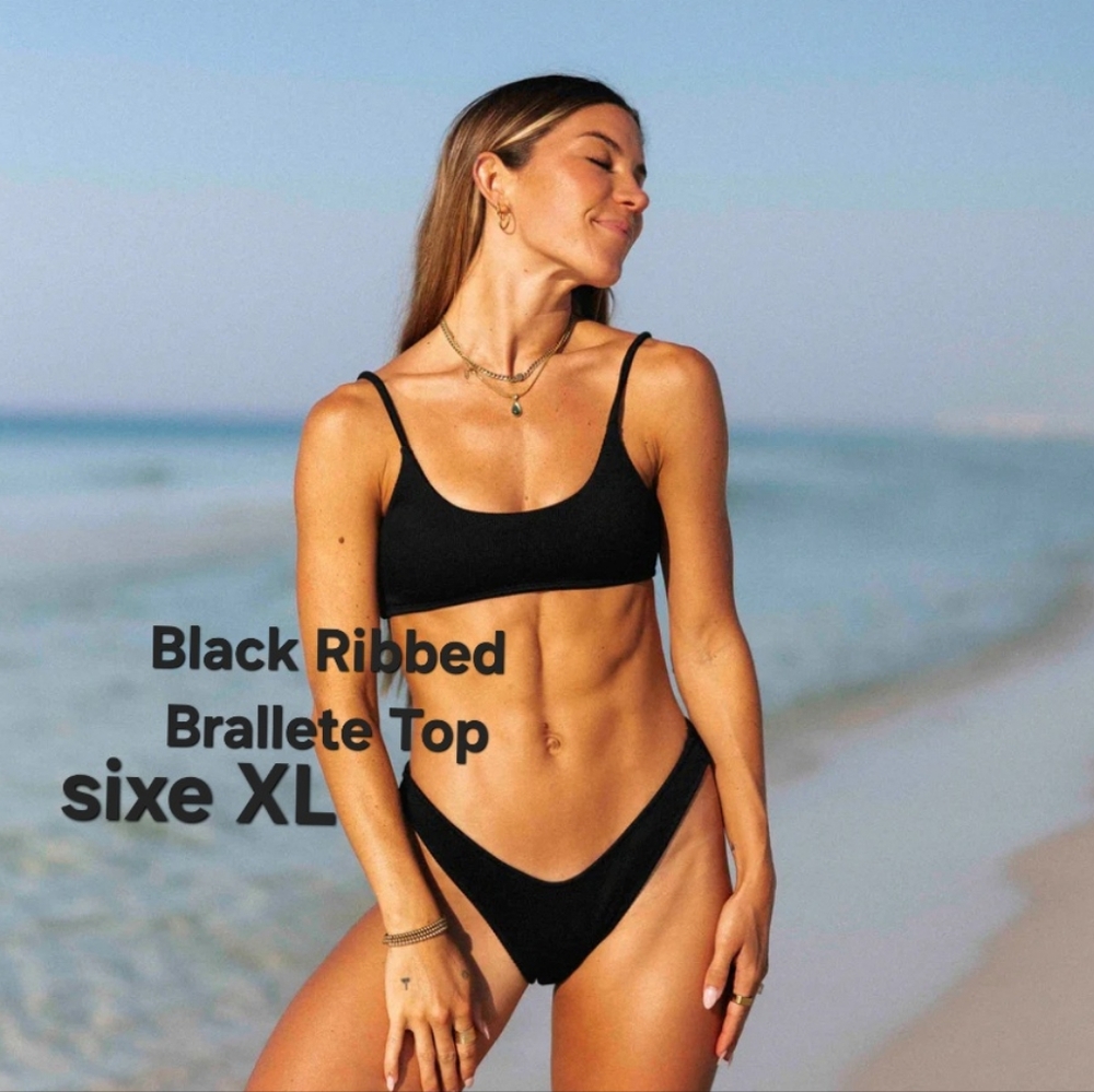 Honey Swim Black Ribbed Bralette Top Size XL